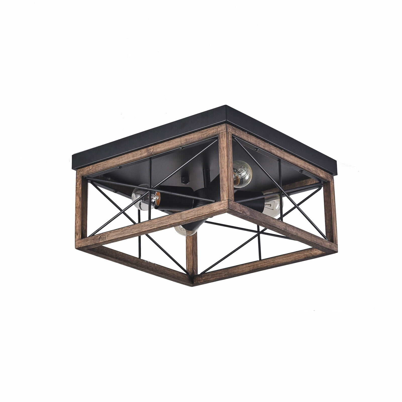 Miumaeov Industrial Chandelier 4-Light Flush Mount Wooden Pendant Lamp Fixture Close to Ceiling Light for Kitchen Living Room Bedroom Hallway