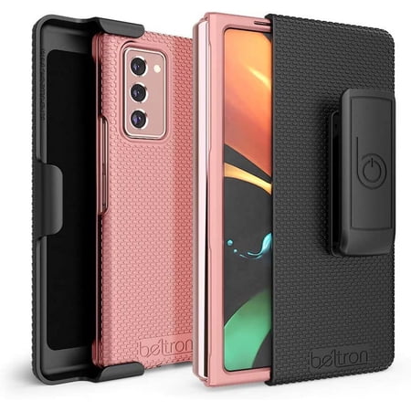 BELTRON Case with Clip for Galaxy Z Fold2 5G, Snap-On Protective Cover with Rotating Belt Holster Combo and Built in Kickstand for Samsung Galaxy Z Fold2 Phone SM-F916 Rose