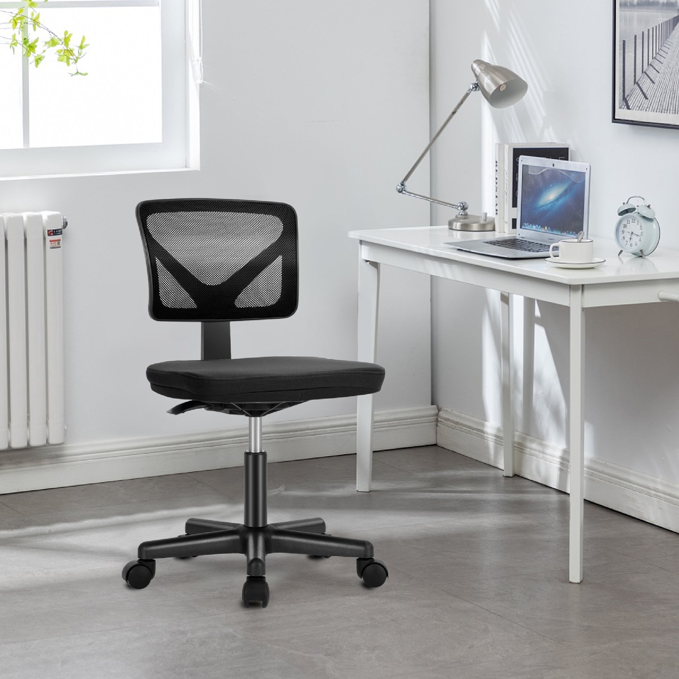 CONCETTA Armless Office Computer Desk Chair, Ergonomic Low-Back Mesh Rolling Work Swivel Chairs with Wheels, Black