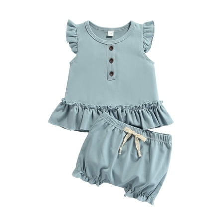 

Bagilaanoe 2pcs Newborn Baby Girl Short Pants Set Ruffle Sleeveless Tank Tops + Shorts 6M 12M 18M 24M Infant Casual Summer Outfits