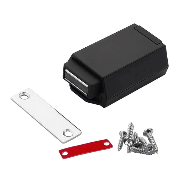 Pestillo de empuje para puertas, pestillo de empuje, autobloqueo, fácil de instalar, herraje de bloqueo a presión para puertas de armario y cajón de cocina Negro