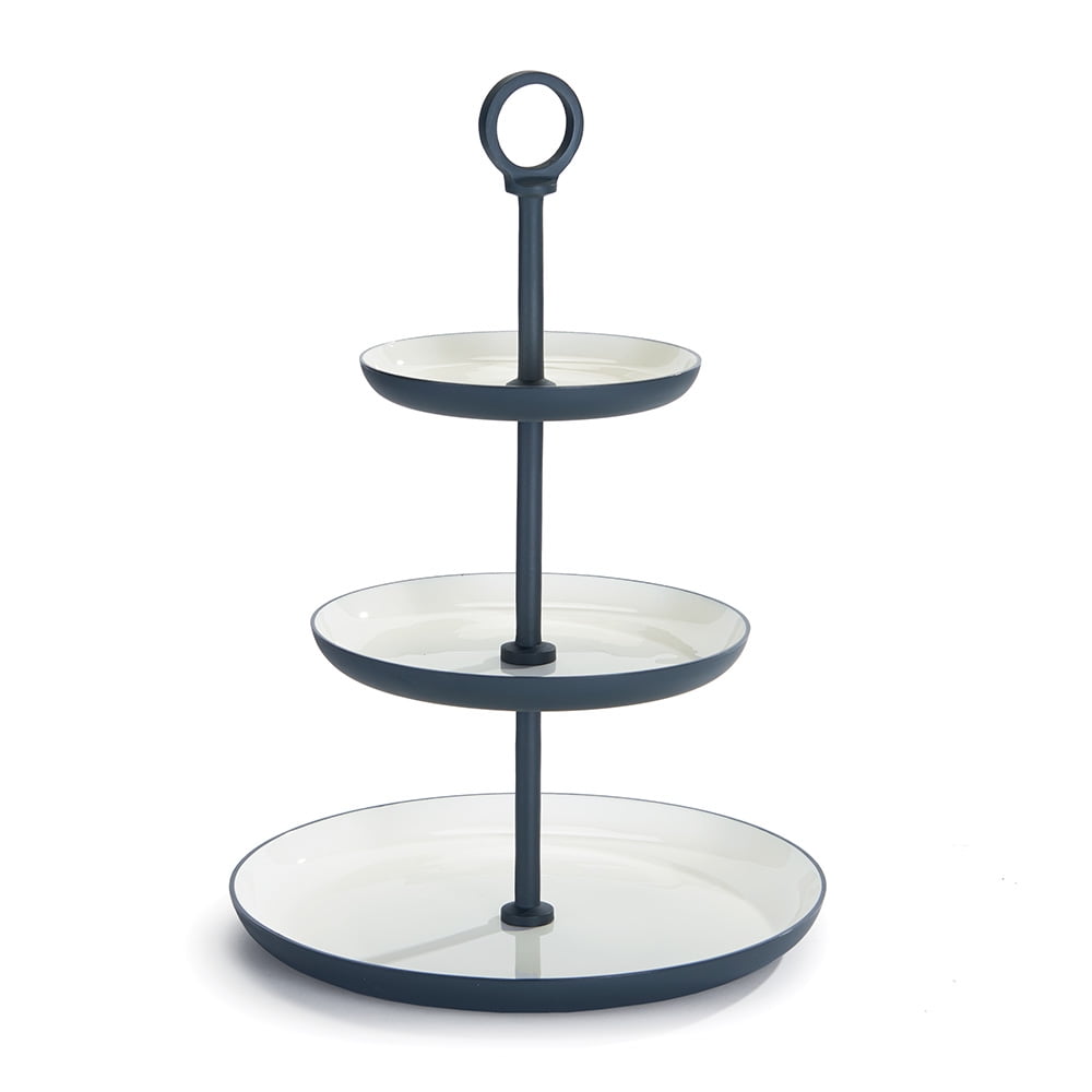 17” Modern Style Black and White Enameled Aluminum 3Tier Round Tray