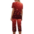 thumbnail image 5 of Kixjoy Valentines Capris Sets Women 2 Piece Outfits Short Sleeve Tracksuit Casual Plus Size Sweat Capris and Shirts Fall Valentines Loose Fit Sweatsuits for Women with Pockets, Vermilion S, 5 of 7