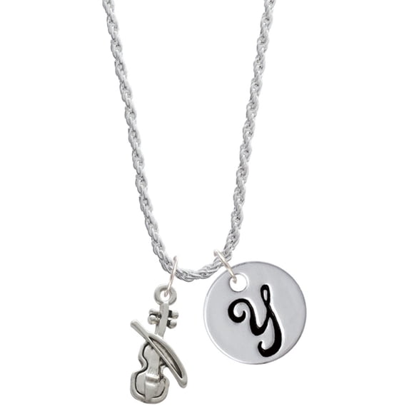 Delight Jewelry Silvertone Violin Silvertone Script Initial Disc - Y - Charm Necklace, 20"+3"