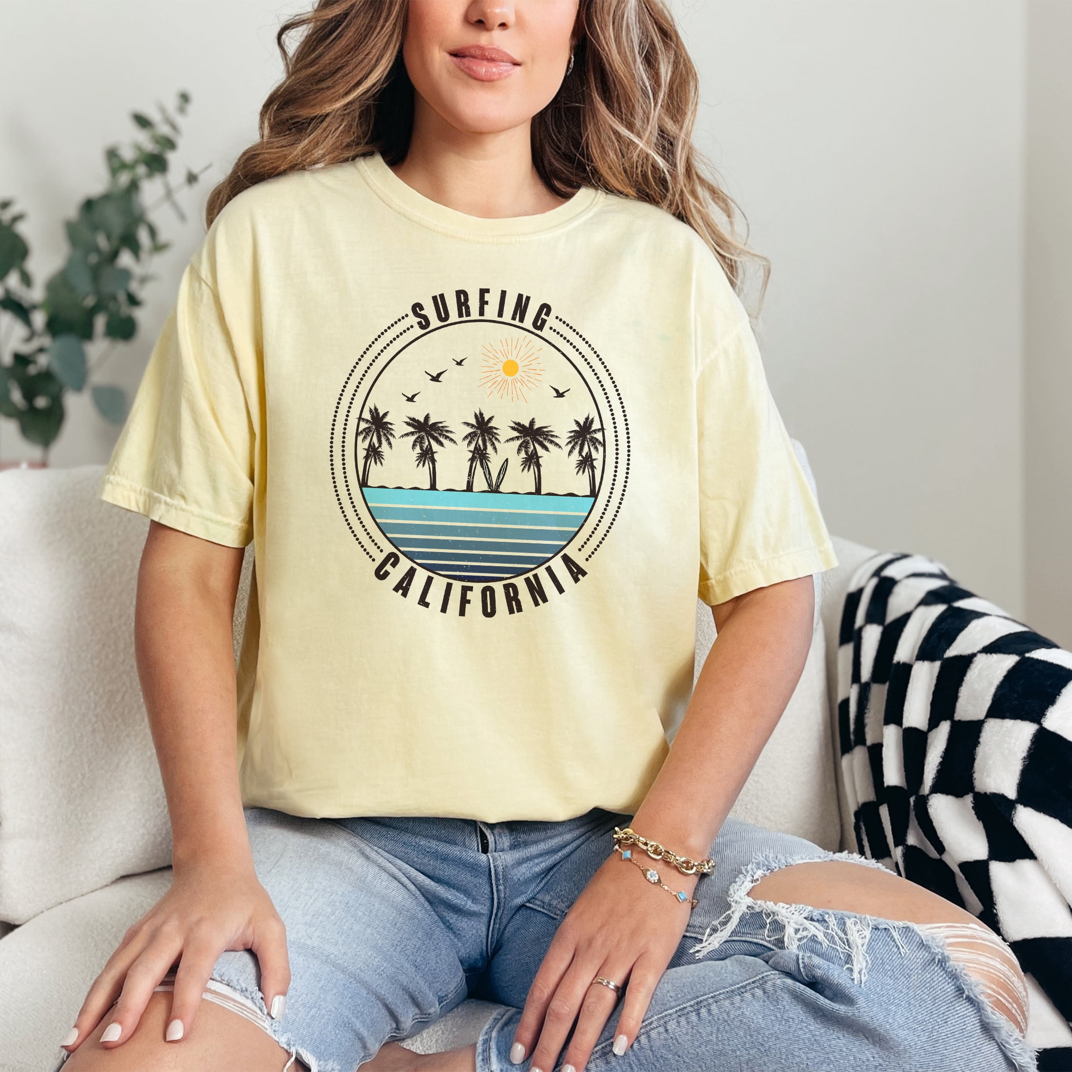 Vintage Surfing California Sunset Beach Vibes, Butter Comfort Colors T-Shirt, XL