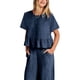 thumbnail image 2 of Conjunto de pantalón ancho y camiseta de manga corta azul marino para mujer: estilo veraniego con volantes elegantes, 2 of 4