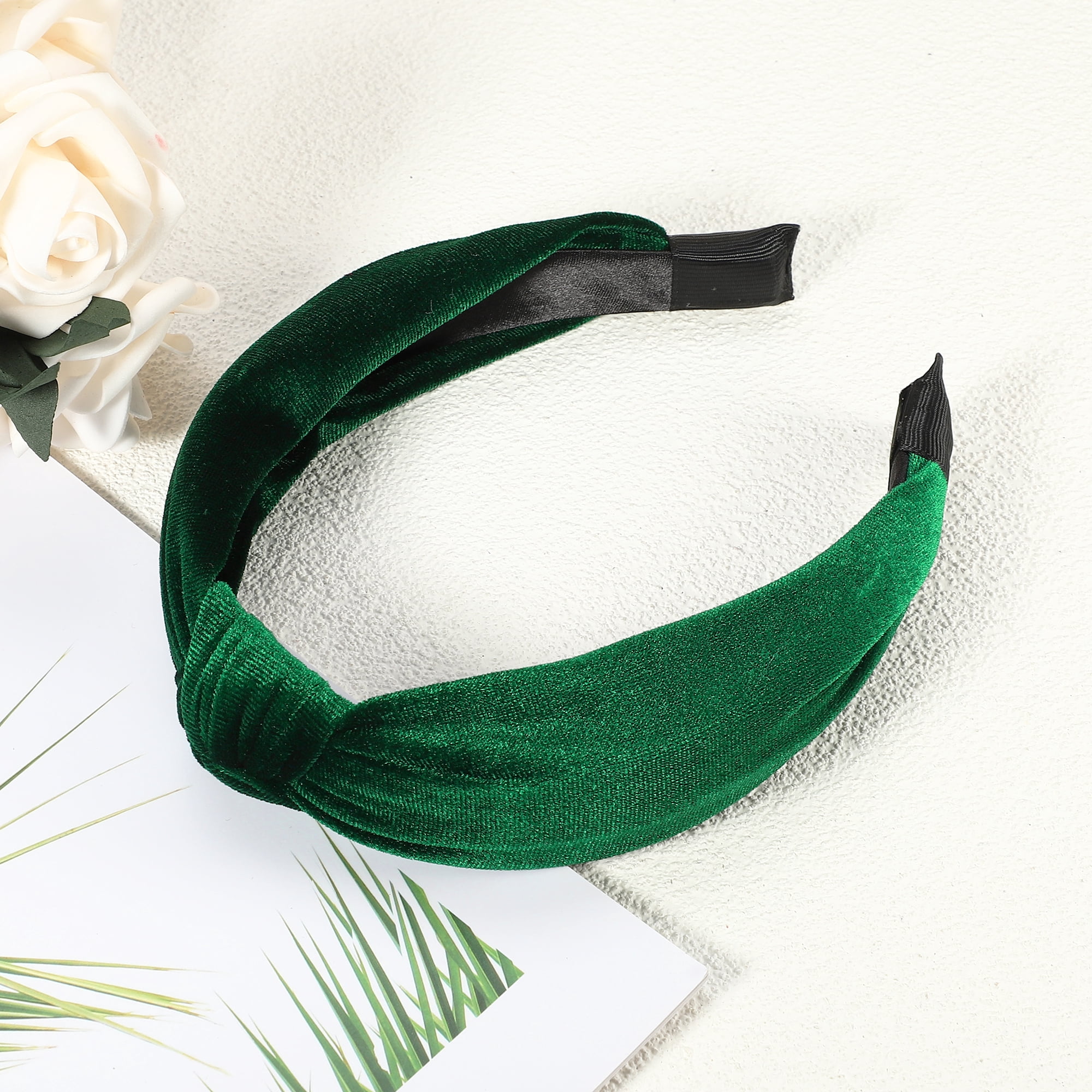 Unique Bargains Velvet Knotted Headbands Hairband for Women 1.2 Inch Wide Dark Green