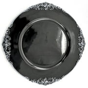 Allgala 13-Inch -Pack Heavy Quality Round Charger Plates-Floral Black Silver Trim-HD80349