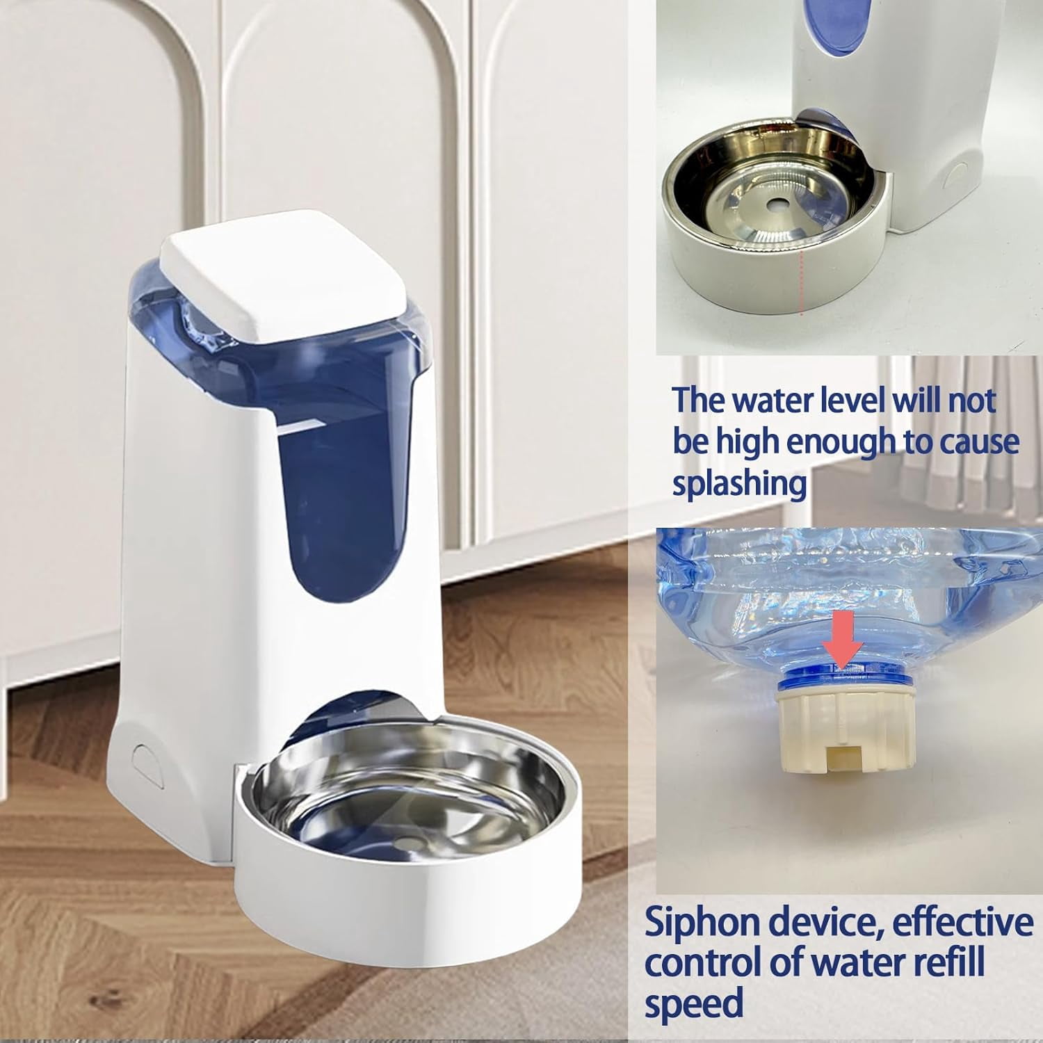 Pets Automatic Gravity Feeder Dogs 2.8L Food & 4L Water Dispenser Set with Stainless Steel Bowl for Medium Big Dog Cat (White)