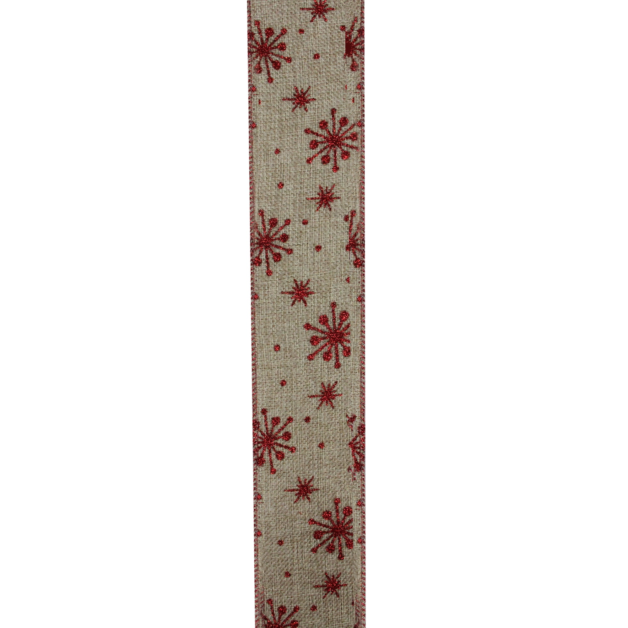 Northlight Club Pack of 12 Red Snowflake and Beige Burlap Wired Christmas Craft Ribbon Spools - 2.5"