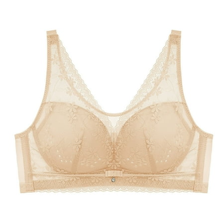 Gnurob Women s Lace No Underwire Bra Full Coverage Push Up Bralette Beauty Back Smoothing Bras Padded Wireless Bralettes Clearance Deals 02-Beige 36/80CD