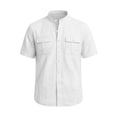 thumbnail image 3 of LIaqionyy Mens Cotton Linen Button down Shirts Casual Callarless Short Sleeve Shirt Summer Beach Tops with Pocket, 3 of 6