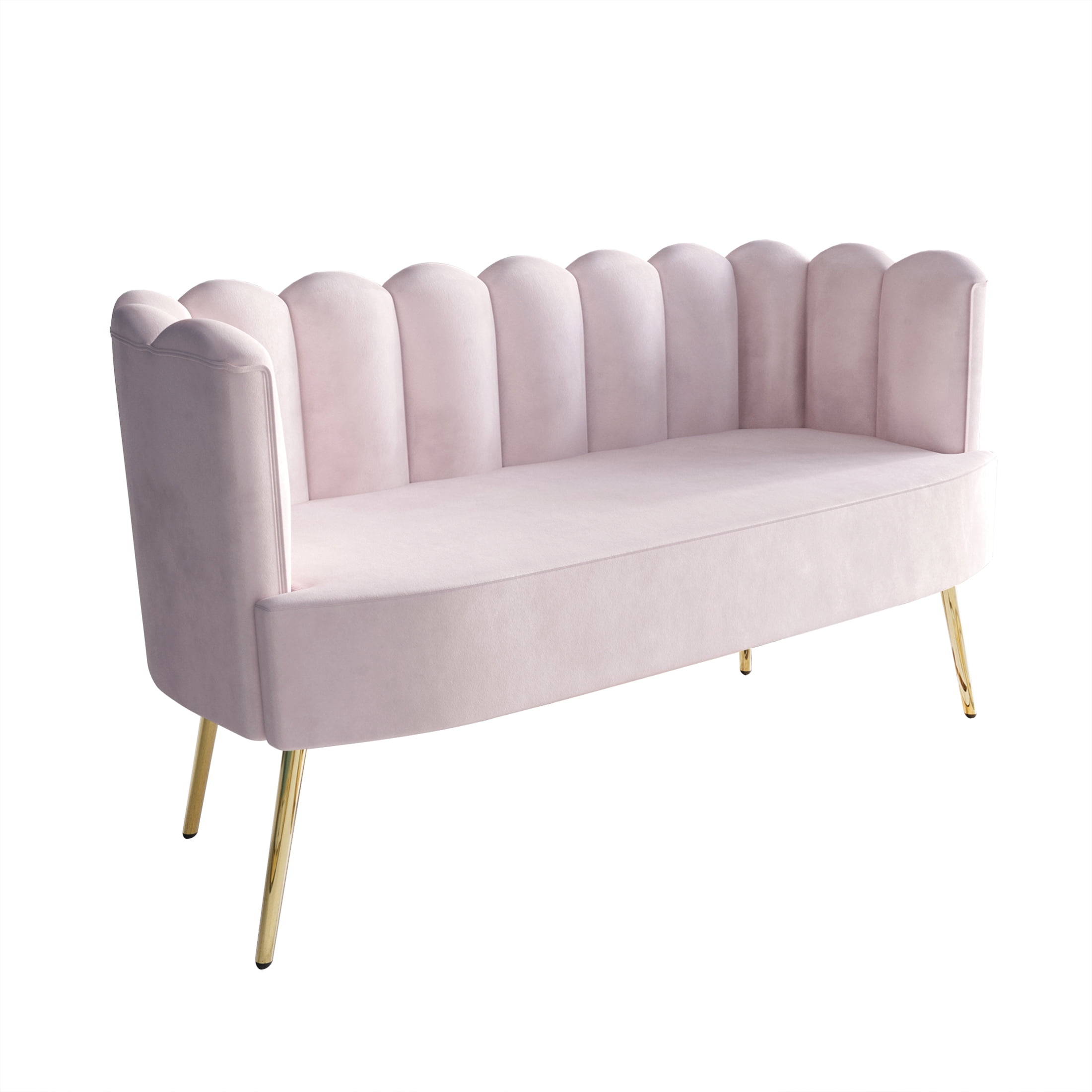 Castle Place Modern Luxury Upholstered Velvet Love Seat with Bench and Coffee Table, Light Pink