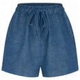 thumbnail image 5 of Hueook Stretch Loung Shorts Casual Shorts Women's Solid Color Elastic Denim-like Double Pocket Shorts Fitness and Casual Leggings Cropped Shorts Blue 2X, 5 of 7