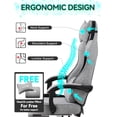 thumbnail image 3 of Gaming Chair with Footrest, Ergonomic Lumbar Support Video Game Chair with Metal Legs, High Back Reclining Silla Gamer Chair with Headrest (Grey), 3 of 8