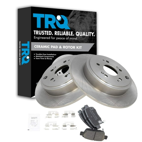TRQ Rear Brake Pad & Rotor Kit Brake Pads Brake Rotor Ceramic Fits Select 2006-2014 Honda Ridgeline