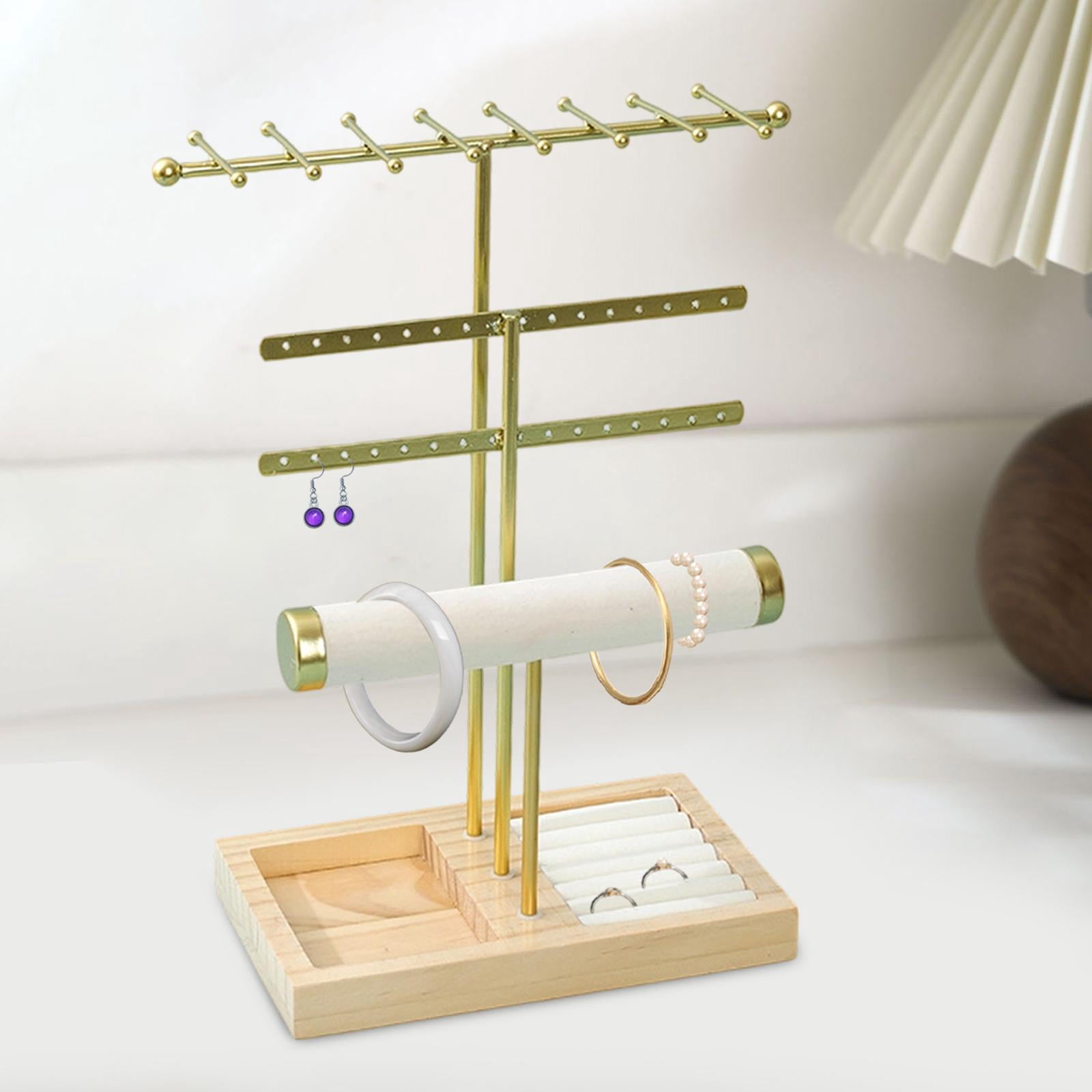 Jewelry Organizer Earring Holder Necklace Hanger with Wooden Base for Home Tabletop Dresser