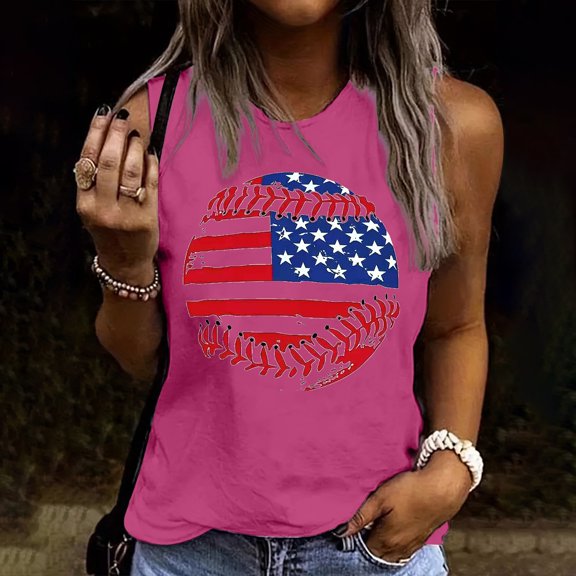Gamivast Patriotic American Flag Baseball for Women Tank Top Classic Sports Graphic Sleeveless Crewneck Regular Fit Independence Day Summer Game Casual Shirts Tops