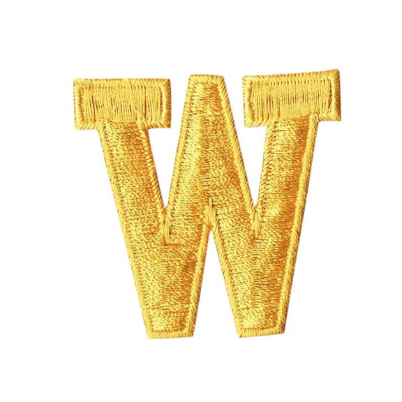 Alphabet Letter - W - Color Yellow - 2" Block Style - Iron On Embroidered Applique Patch