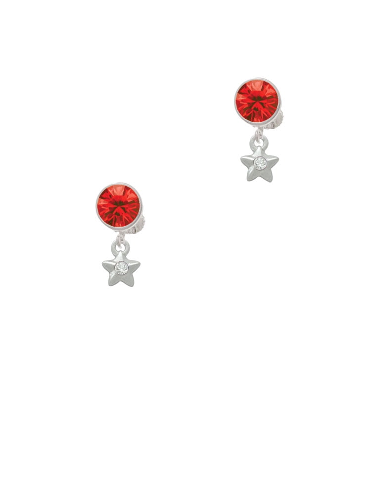 Delight Jewelry Silvertone Mini Star with Clear Crystal Red Crystal Clip on Earrings