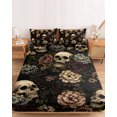 thumbnail image 2 of Full Size Fitted Sheet Set - Skull Halloween 3 Piece Bedding Sets 16" Deep Pocket Fitted Sheet with 2 Pillowcases, Floral Botanical Horror Roses Brushed Microfiber Hotel Luxury Bed Sheets, 2 of 9