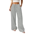 thumbnail image 2 of Pants Women Summer Casual Trousers with Textured Knot Waist Pockets Wide Leg Pants for Everyday Comfort, 2 of 6