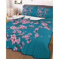 thumbnail image 3 of Quilts Twin Size Bedding Set, Spring Floral Lightweight Quilted Comforter, Watercolor Pink Cherry Blossom Branches Blue Soft Reversible Bedspread Coverlet with Pillow Covers for All Season, 68" x 86", 3 of 7