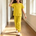thumbnail image 5 of Bovxnpu Girls Sleepwear 2 Piece Loungewear Set Ribbed Short Sleeve Top and Elastic Cuffed Pants Loungewear Outfits Set, 5 of 7