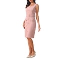 thumbnail image 4 of INSPIRE CHIC Women's Sleeveless Office Dress Square Neck Button Work Bodycon Pencil Dresses with Belted L Bean Paste Pink, 4 of 5