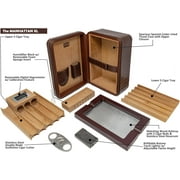 Prestige Import Group Manhattan XL Travel Cigar Humidor Case Set (Hygrometer, Ashtry, Cutter, Lighter, Humidifier) - Brown