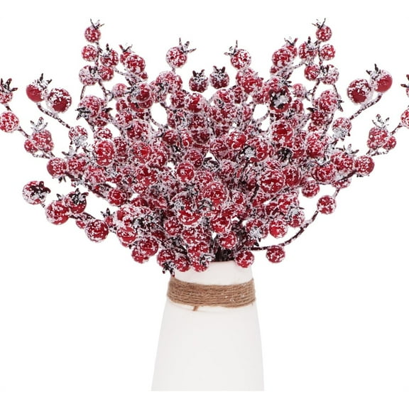 NOGIS 12Pcs Christmas Frosted Berry Picks - Artificial Red Berry Picks Sprays Snowy,Berry Branches Stems for Christmas Tree Garland Filler Crafts Wedding Home Party Table Centerpieces