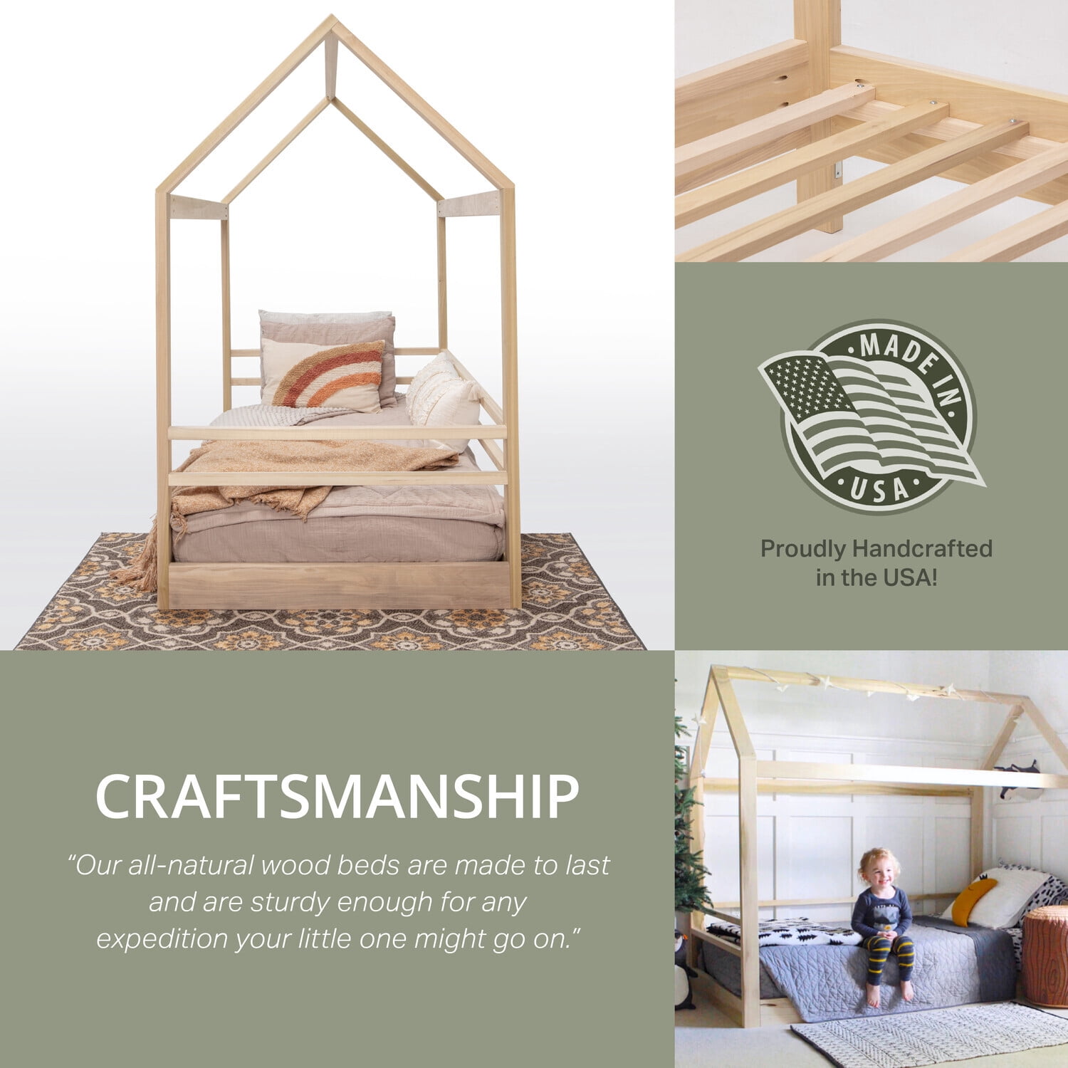 HomeStock French Fabulous Twin Size House Bed on Raised Platform with Side Rails on Three Sides