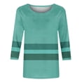 thumbnail image 5 of Économies d'Été en Liquidation! Blouses d'Été pour Femmes Fatuov Décontractées Grandes Tailles Col Rond Manches 3/4 T-Shirts Graphiques Rayés Verts, 5 of 5