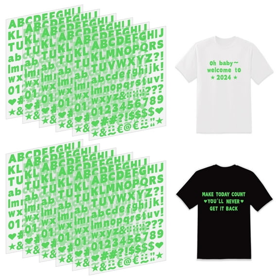 Neasyth Iron On Letters 1200Pcs Green Heat Transfer Letters with A-Z 0-9 Alphabet Stickers for Fabric T-Shirt Jerseys Hats