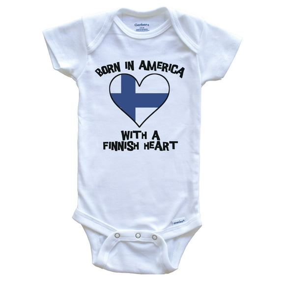 Born In America With A Finnish Heart Baby Bodysuit Finland Flag Baby Bodysuit, 0-3 Months White