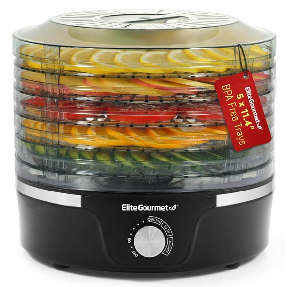 Elite Gourmet Déshydrateur Alimentaire Électrique, 5 Plateaux 11.4” Sans BPA, Température Réglable 95â°F–158â&am