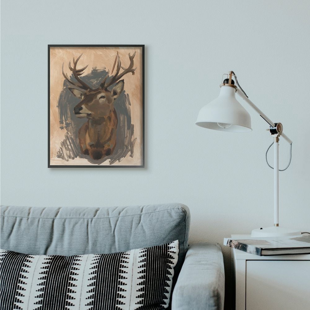 Stupell Industries Deer Portrait Gray Brown Animal Painting Framed Wall Art by Jacob Green