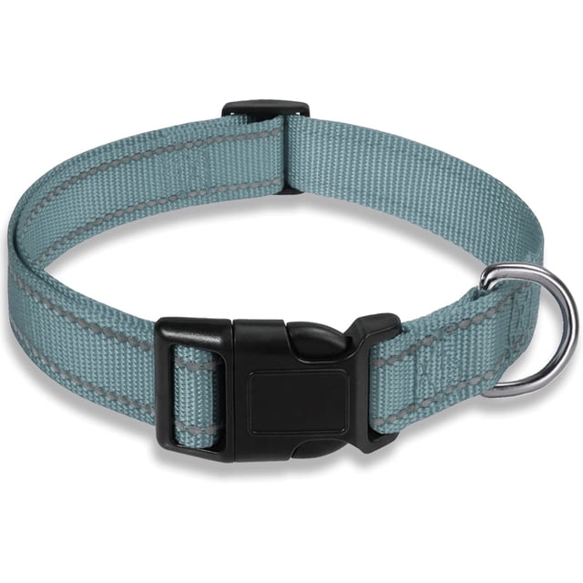 YSTINNG Reflective Dog Collar with Buckle Adjustable Safety Nylon Collars for Small Medium Large Dogs, Grey M YD72-116