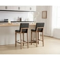 thumbnail image 3 of Guyou 30" Bar Stools Set of 2, Modern Linen Upholstered Kitchen Island Chairs, Rustic Farmhouse Wooden Barstools with Backrest and Footrest for Dining Room Home Bar Patio Club, Charcoal, 3 of 9