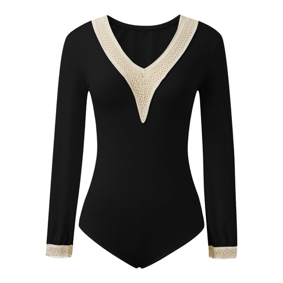 TEVEQ One Piece Swimsuit Women Tummy Control Womens Lace V Neck Bodysuits Long Sleeve Solid Color Jumpsuits Swimsuit Ruched Swim Suit Slimming Cutout Swimwear Swim Suits for Women