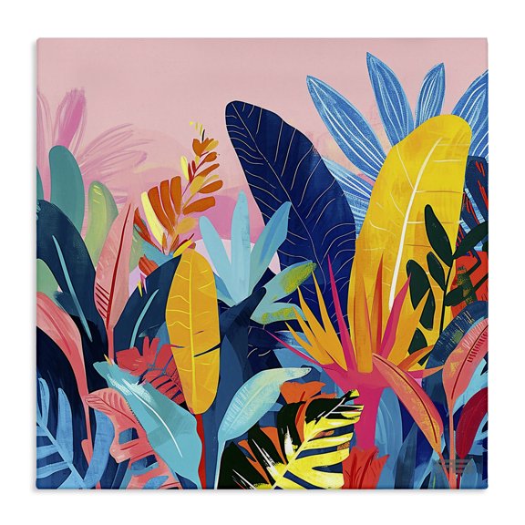 Stupell Industries Bold Tropical Jungle Leaves Botanical & Floral Painting Gallery Wrapped Canvas Art Print Wall Art, 17 x 17