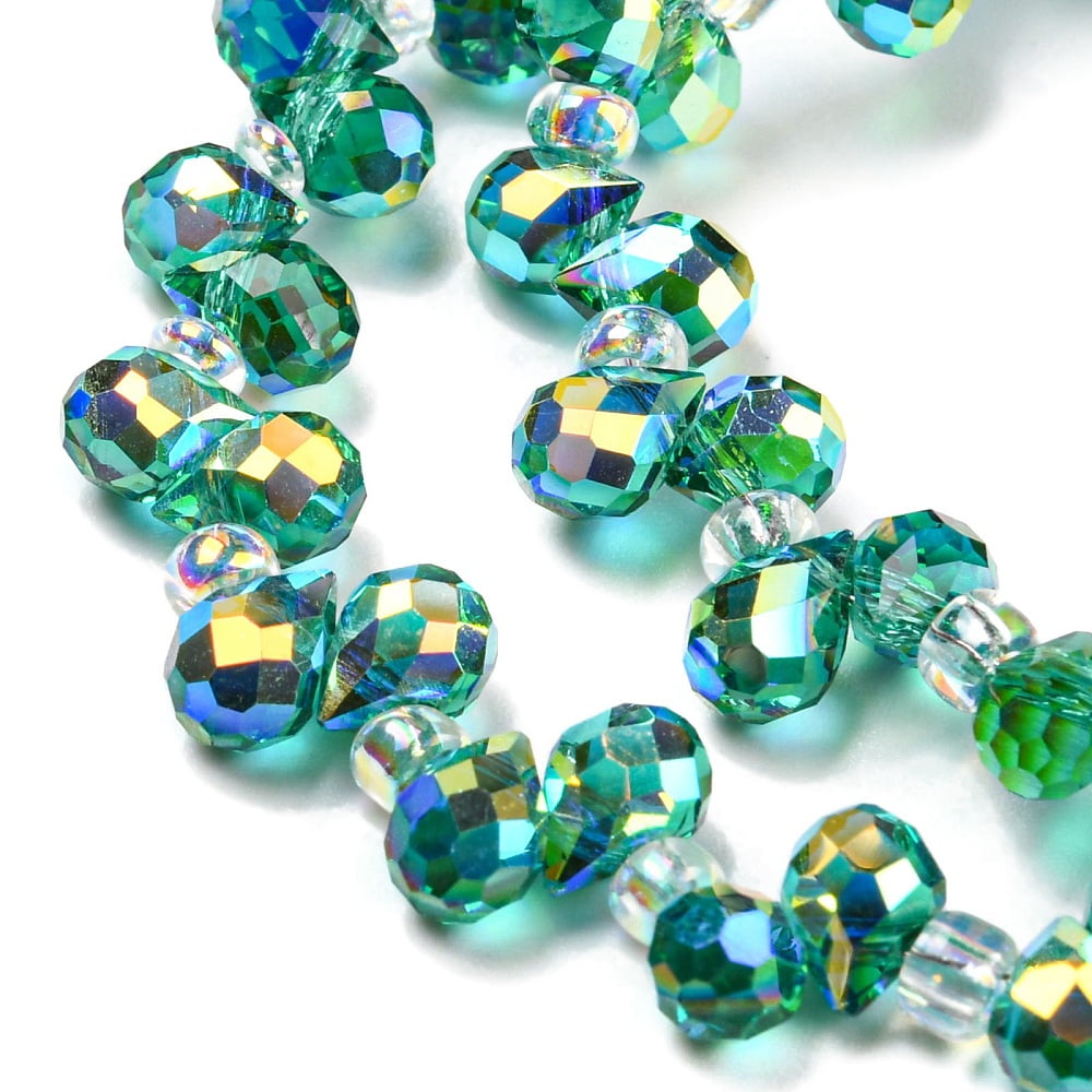 Electroplate Transparent Glass Beads Strands AB Color Plated Faceted Teardrop Top Drilled Light Sea Green 6x4mm Hole: 0.8mm about 97~102pcs/strand 10.63''~14.80''(27~37.6cm)