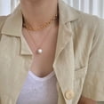 thumbnail image 4 of Simple Big Pearl + Big Chain 18K Gold Plated Stainless Steel Necklace Set, 4 of 11