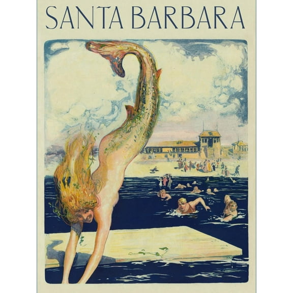 Art.com Travel Poster with Mermaid Art Print, 12" x 16"