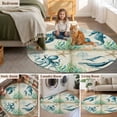 thumbnail image 6 of Ocean Animal Round Living Room Rugs 8 ft, Turtle Seahorse Octopus Whale Compass Vintage Seagrass Washable Large Area Rug with Non-Slip Sturdy Edge Binding Round Carpet for Dining Room Kitchen Office, 6 of 9