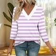 thumbnail image 6 of 3/4 Sleeve T-Shirts for Women Polka Dots Printed Casual V Neck Tee T-shirts Fall Spring Going Out Tops Loose Fit (M, Purple 02), 6 of 8