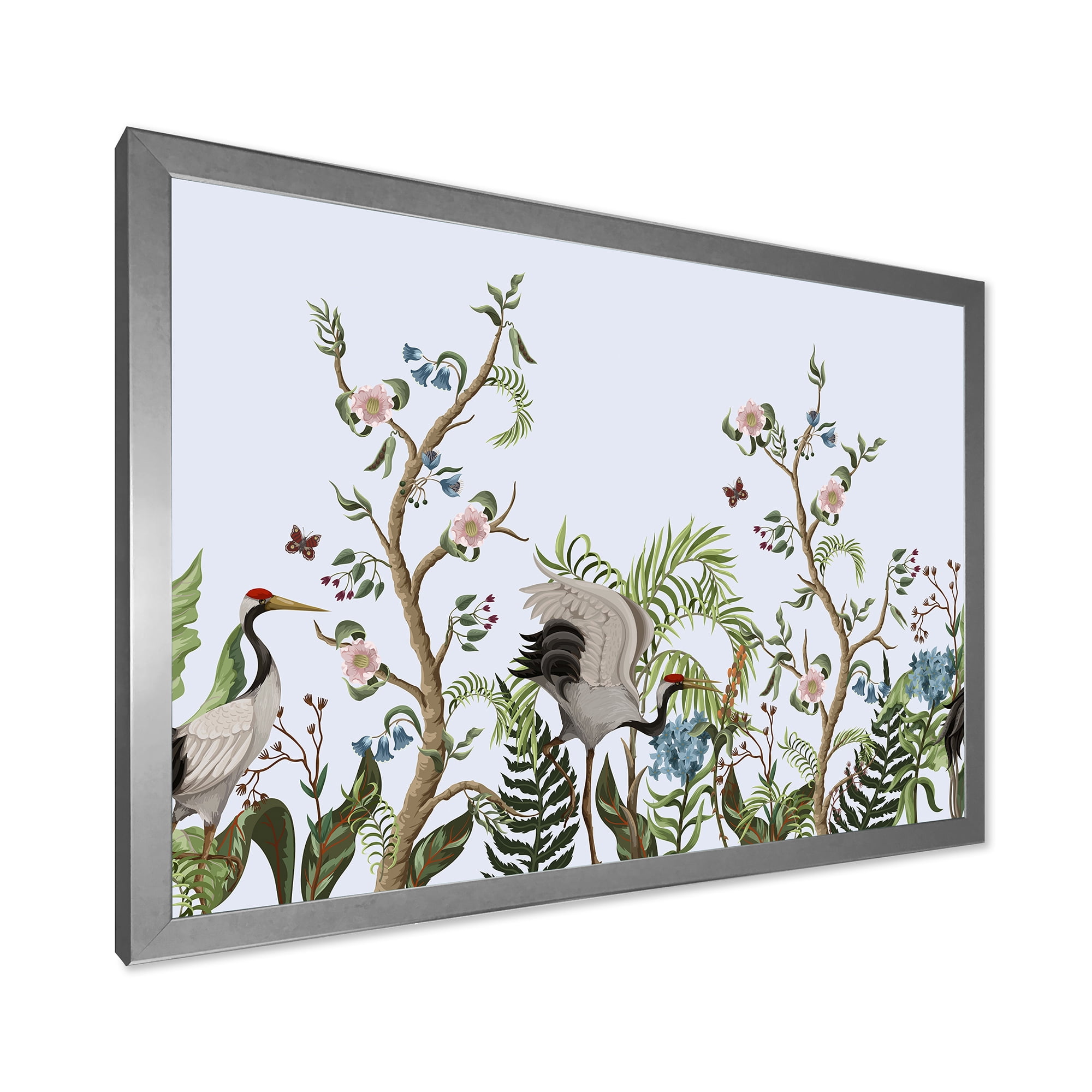 Designart 'Border With Peonies and Cranes In Chinoiserie Style' Traditional Framed Art Print