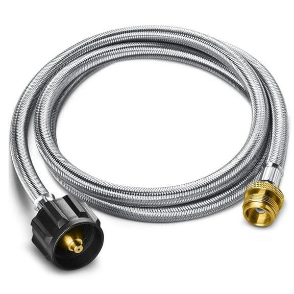 PatioGem Propane Hose, 5FT Propane Adapter 1lb to 20lb, Stainless Braided Propane Tank Adapter Hose fit for Weber/Coleman/Blackstone Grill, Buddy Heater, Smoker, Griddle, Camping Stove, Fire Pit
