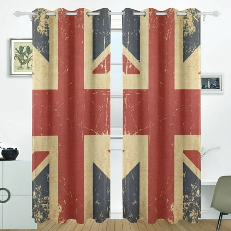 POPCreation UK Aged Flat Flag Window Curtain Blackout Curtains Darkening Thermal Blind Curtain for Bedroom Living Room,2 Panel (52Wx84L (Best Blackout Blinds Uk)