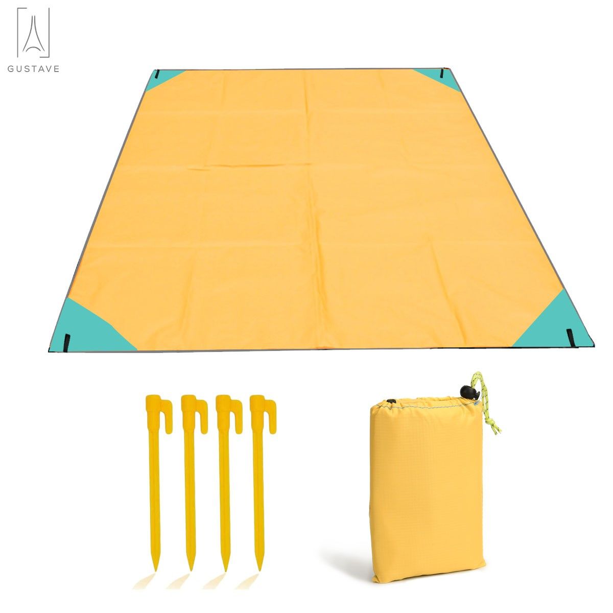 Gustave Beach Blanket Picnic Mat Camping Ground Mat Mattress Outdoor Blanket Waterproof Sandproof Beach Mat Portable Picnic Blanket with 4 Stakes & Carry Bag "Yellow" - image 3 of 9